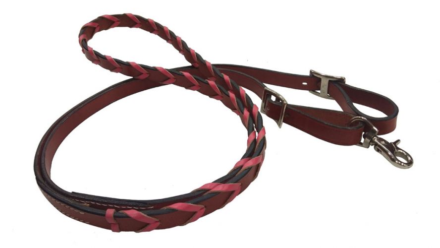 Showman 8ft leather braided rein with colored lacing #2